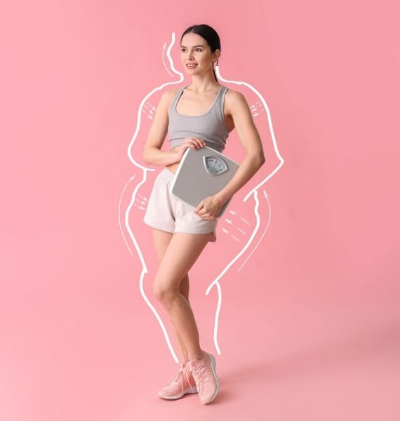 Outline of woman indicating weight loss